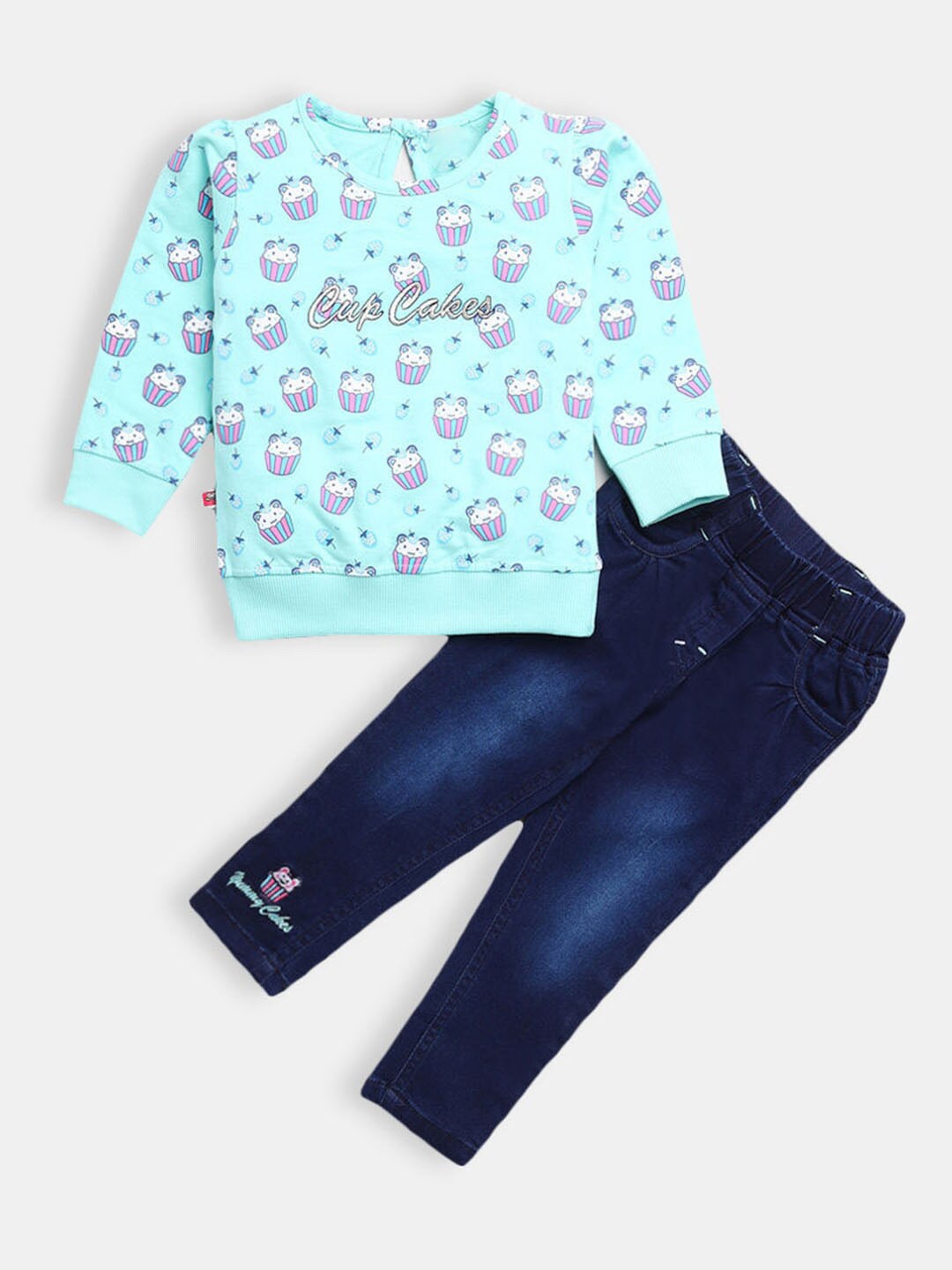 

Hopscotch Girls Green & White Printed Top with Trousers