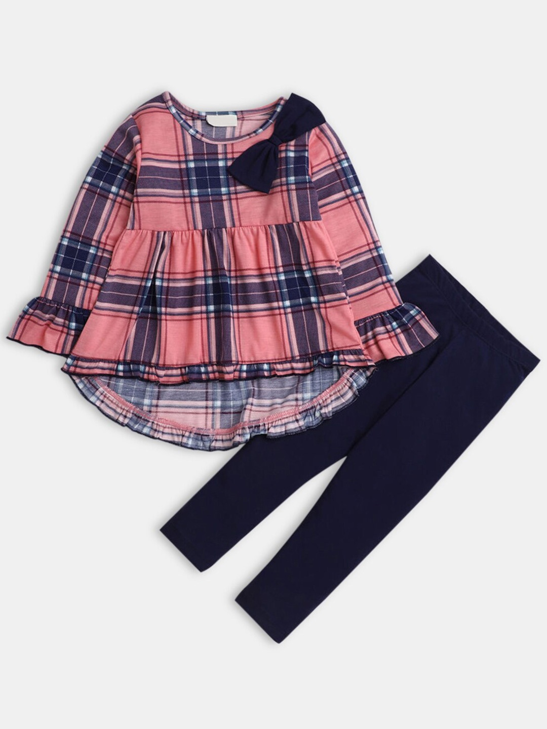 

Hopscotch Girls Peach-Coloured & Black Checked Top with Leggings