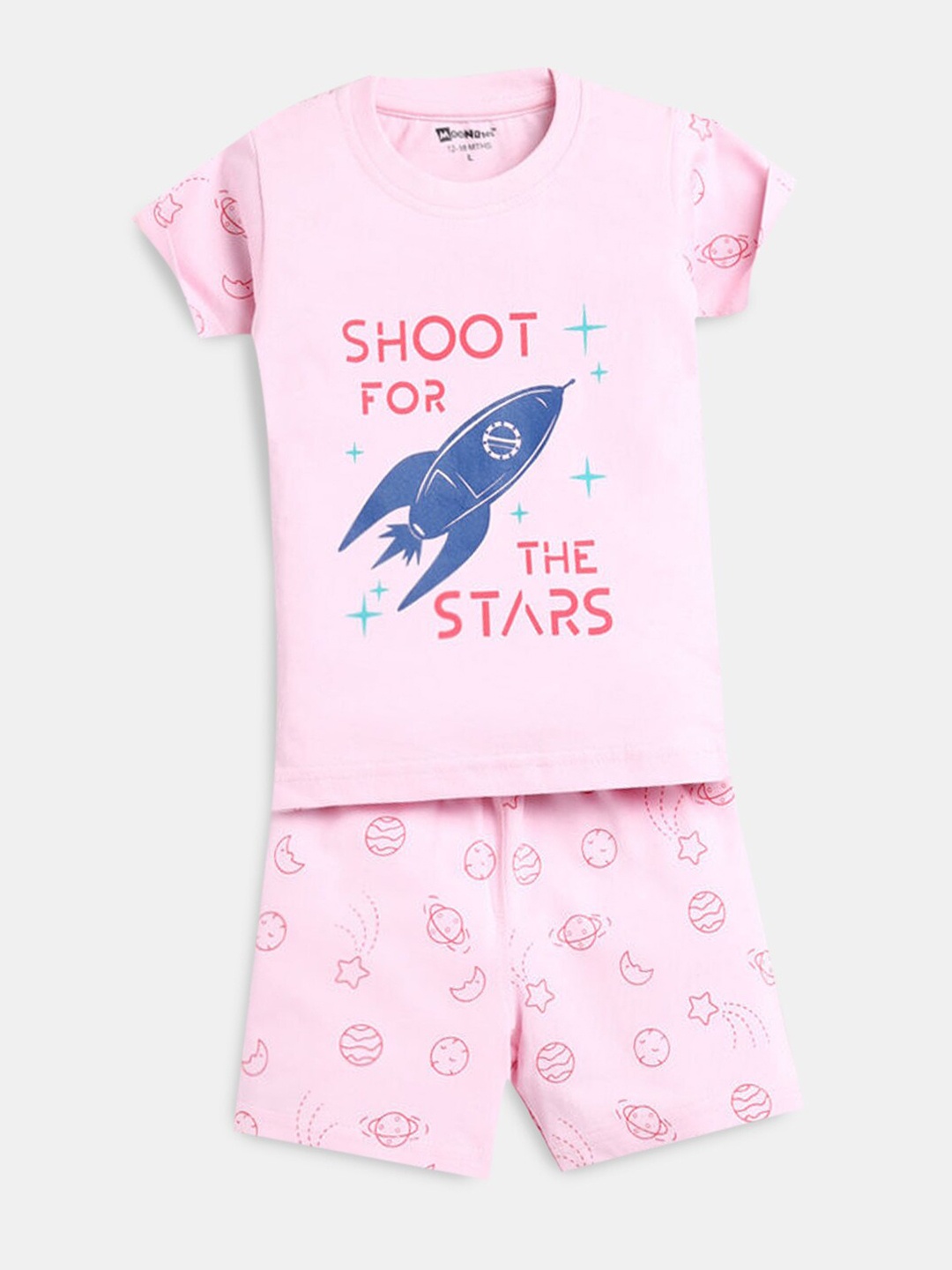 

Hopscotch Boys Pink & Blue Printed Pure Cotton T-shirt with Shorts