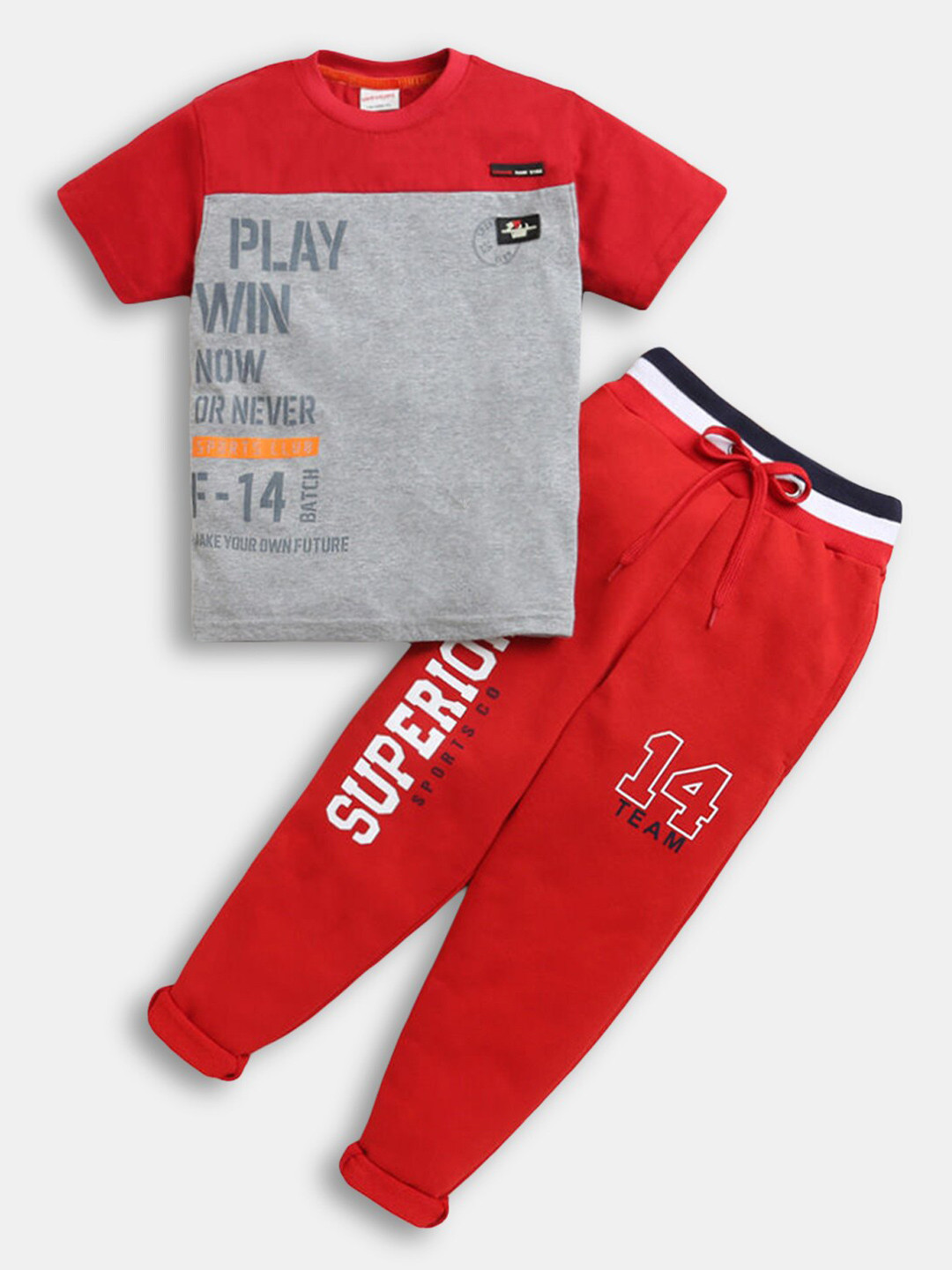 

Hopscotch Boys Red & Grey Printed T-shirt with Trousers
