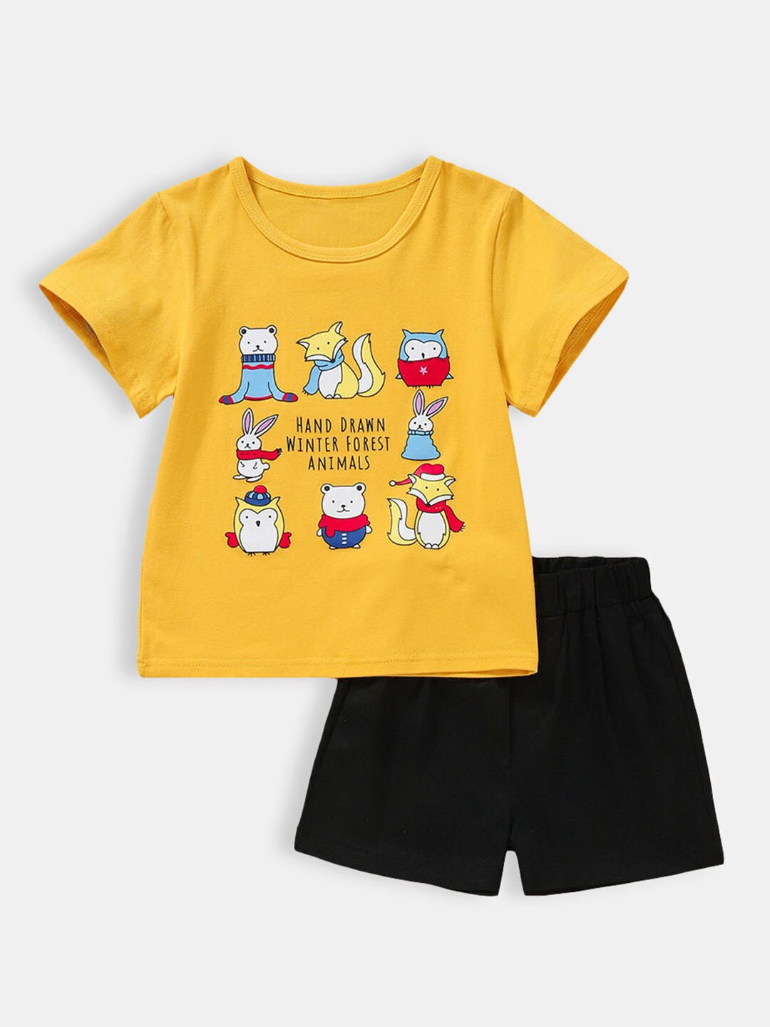 

Hopscotch Boys Yellow & Black Animal Printed T-shirt with Shorts