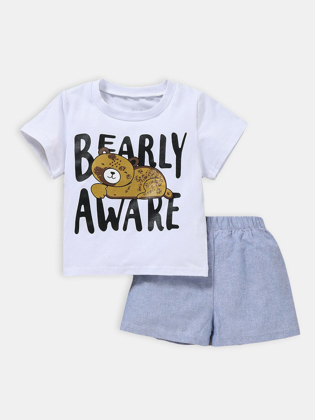 

Hopscotch Boys White & Blue Printed Pure Cotton T-shirt with Shorts