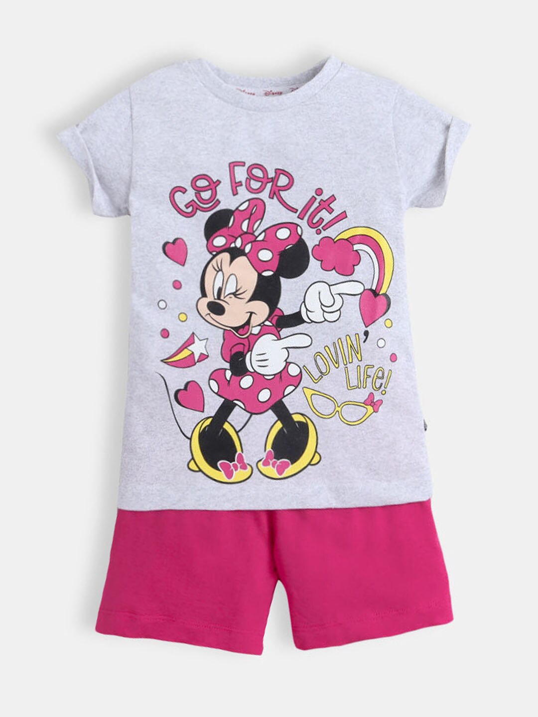 

Hopscotch Girls Grey & Pink Printed T-shirt with Short