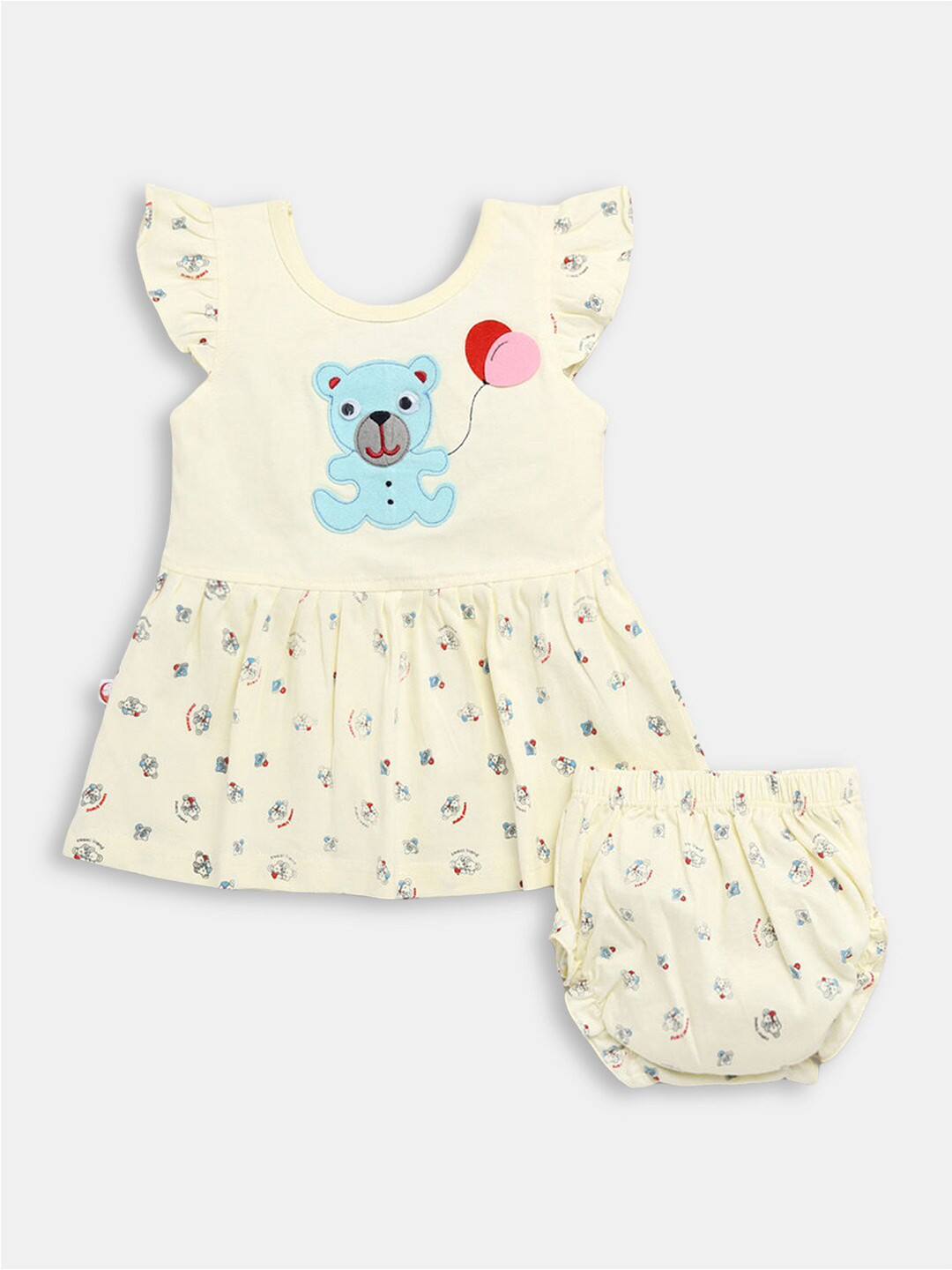 

Hopscotch Girls Yellow & Blue Printed Pure Cotton Clothing Set