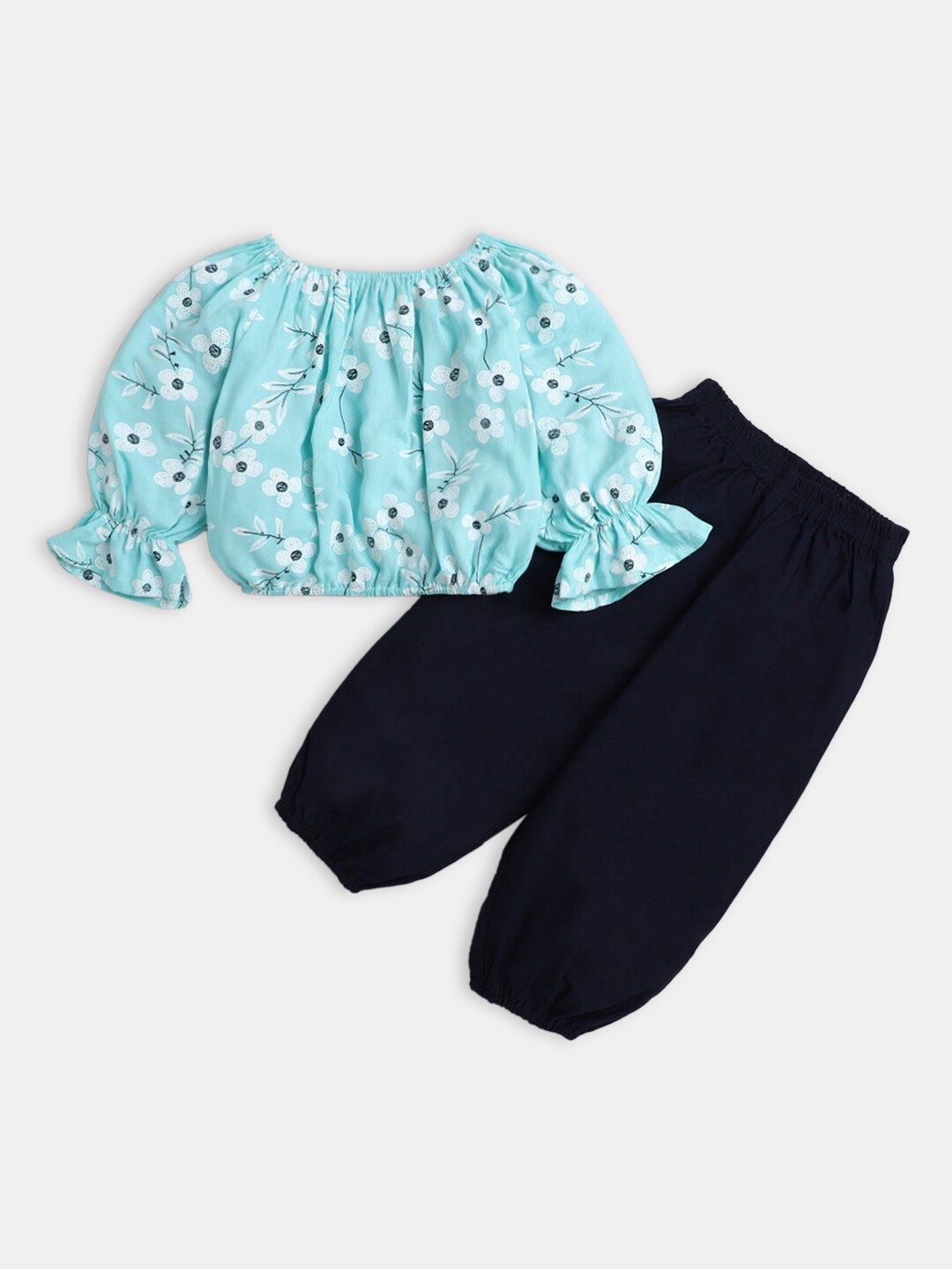 

Hopscotch Girls Blue & Navy Blue Printed Shirt with Trousers