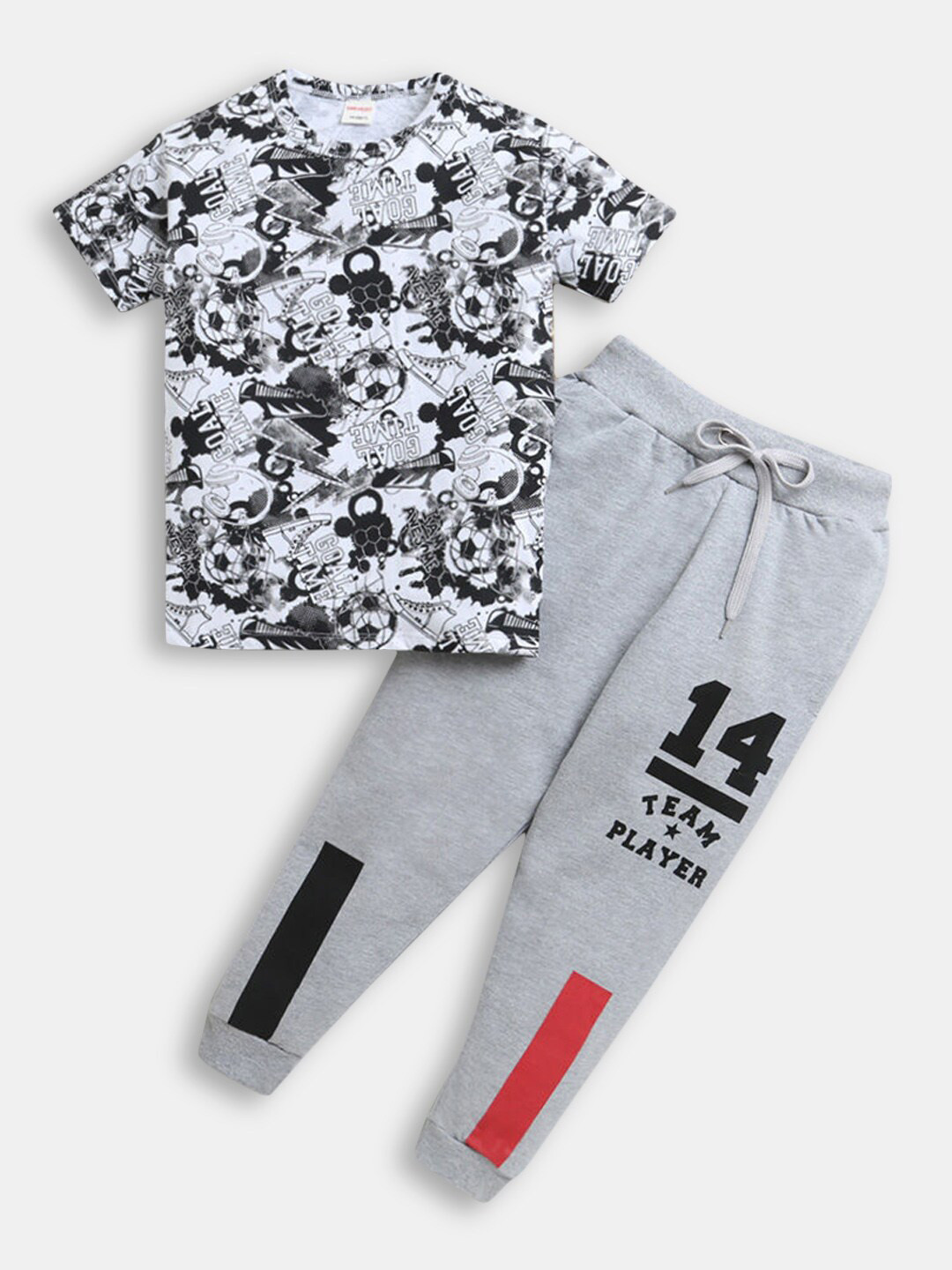 

Hopscotch Kids Boys Grey And White Printed Pure Cotton Top With Trouser