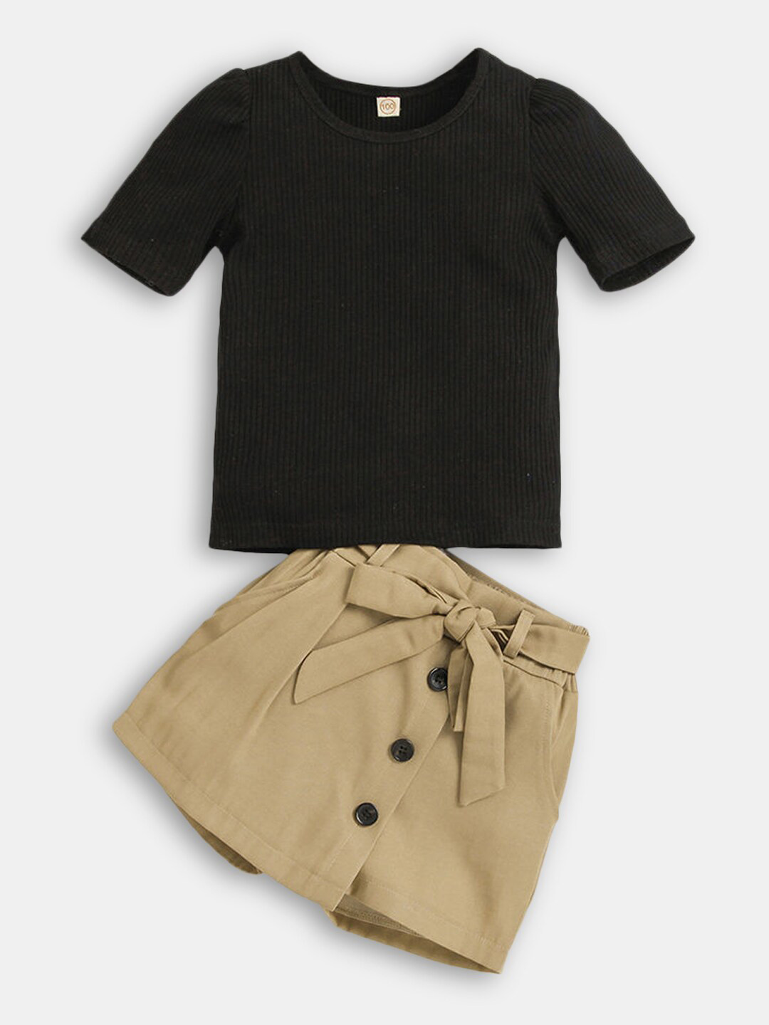 

Hopscotch Girls Black & Beige T-shirt with Skirt