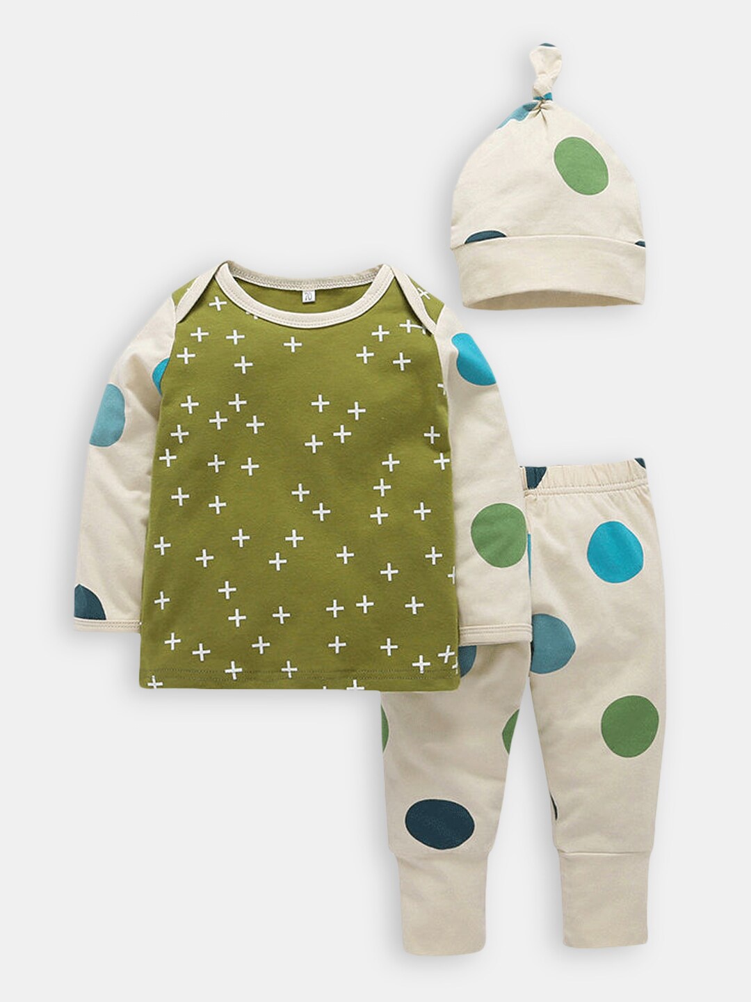 

Hopscotch Girls Green & Cream-Coloured Printed T-shirt with Trousers