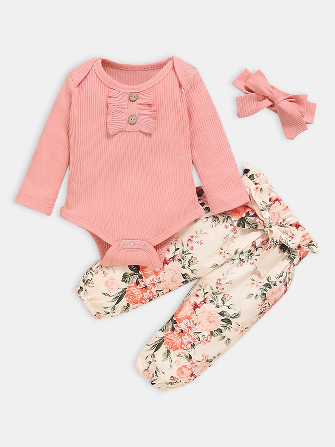 

Hopscotch Girls Pink & Cream Solid Top with Printed Trousers