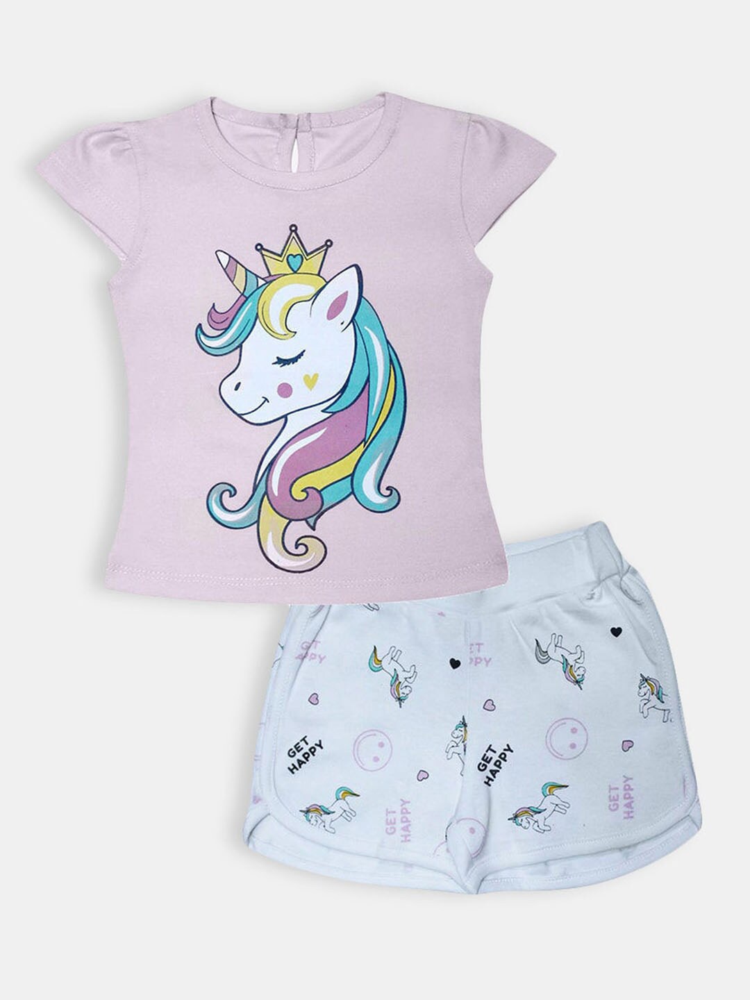 

Hopscotch Girls Pink & Blue Printed T-shirt with Shorts