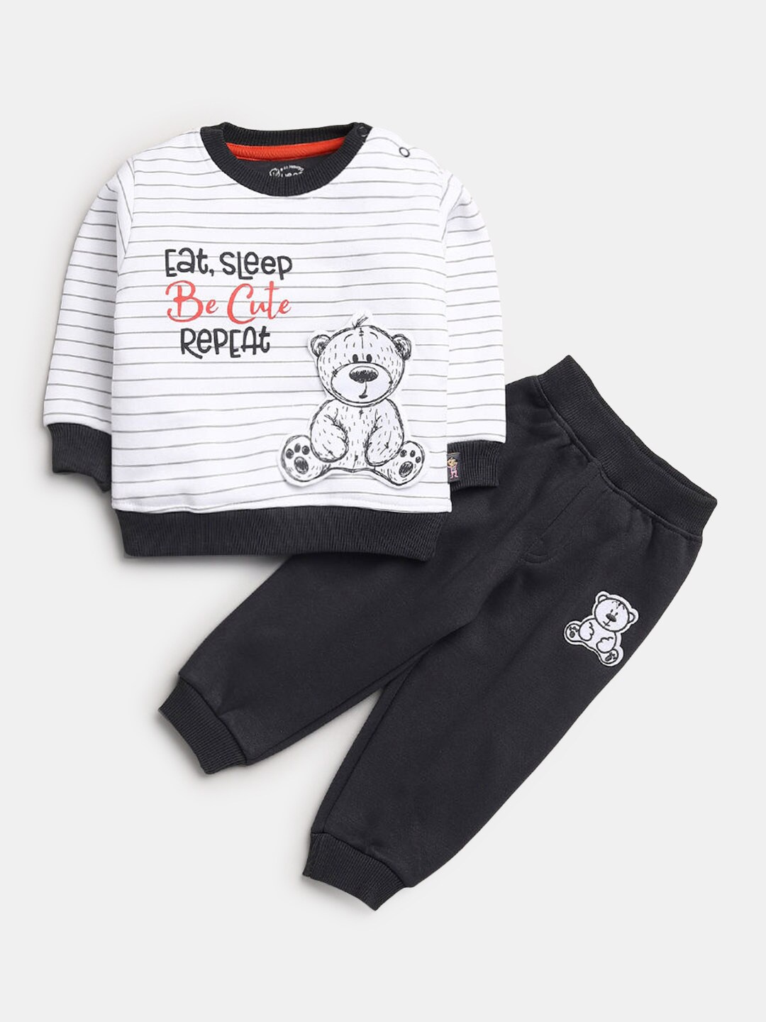 

Hopscotch Boys Navy Blue & White Striped Pure Cotton Sweatshirt with Jogger