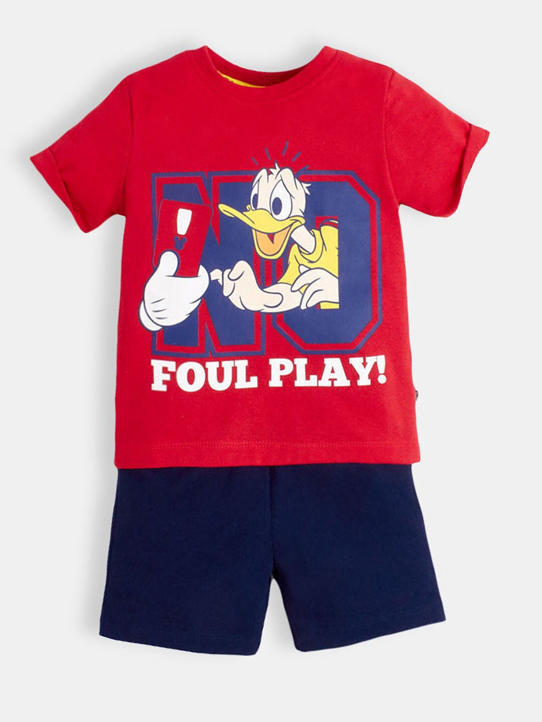

Hopscotch Boys Navy Blue And Red Printed T Shirt With Shorts