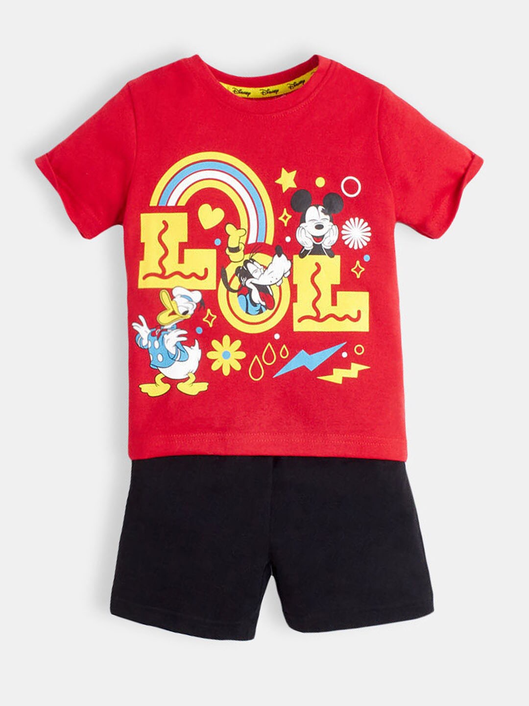 

Hopscotch Boys Red & Black Printed T-shirt with Shorts