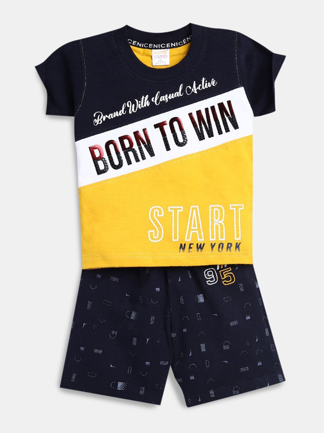 

Hopscotch Boys Yellow & Black Printed Top with Shorts