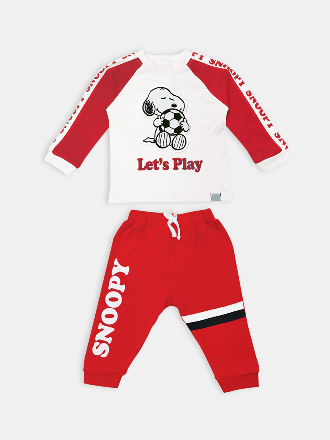 

Hopscotch Boys Red & White Printed Pure Cotton T-shirt with Jogger