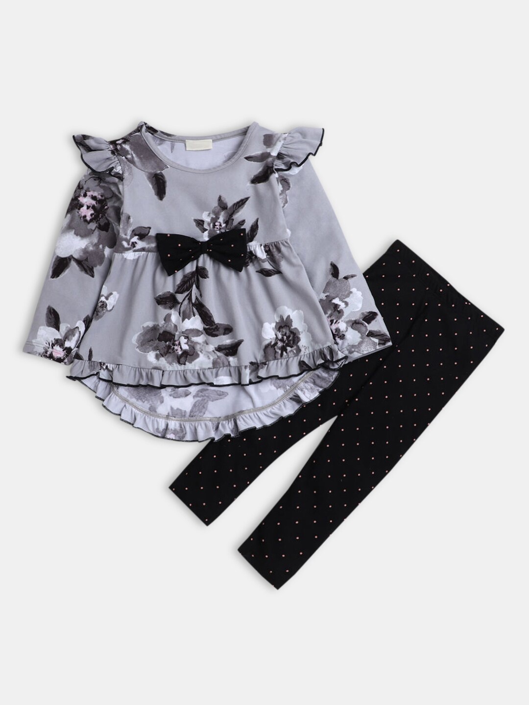 

Hopscotch Girls Grey & Black Printed Top with Leggings