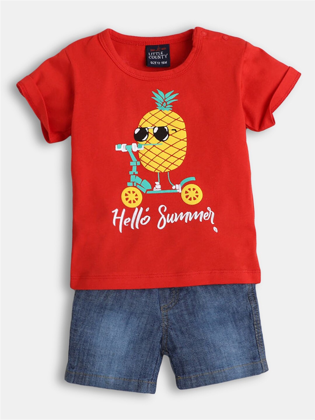 

Hopscotch Boys Red & Blue Printed T-shirt with Shorts