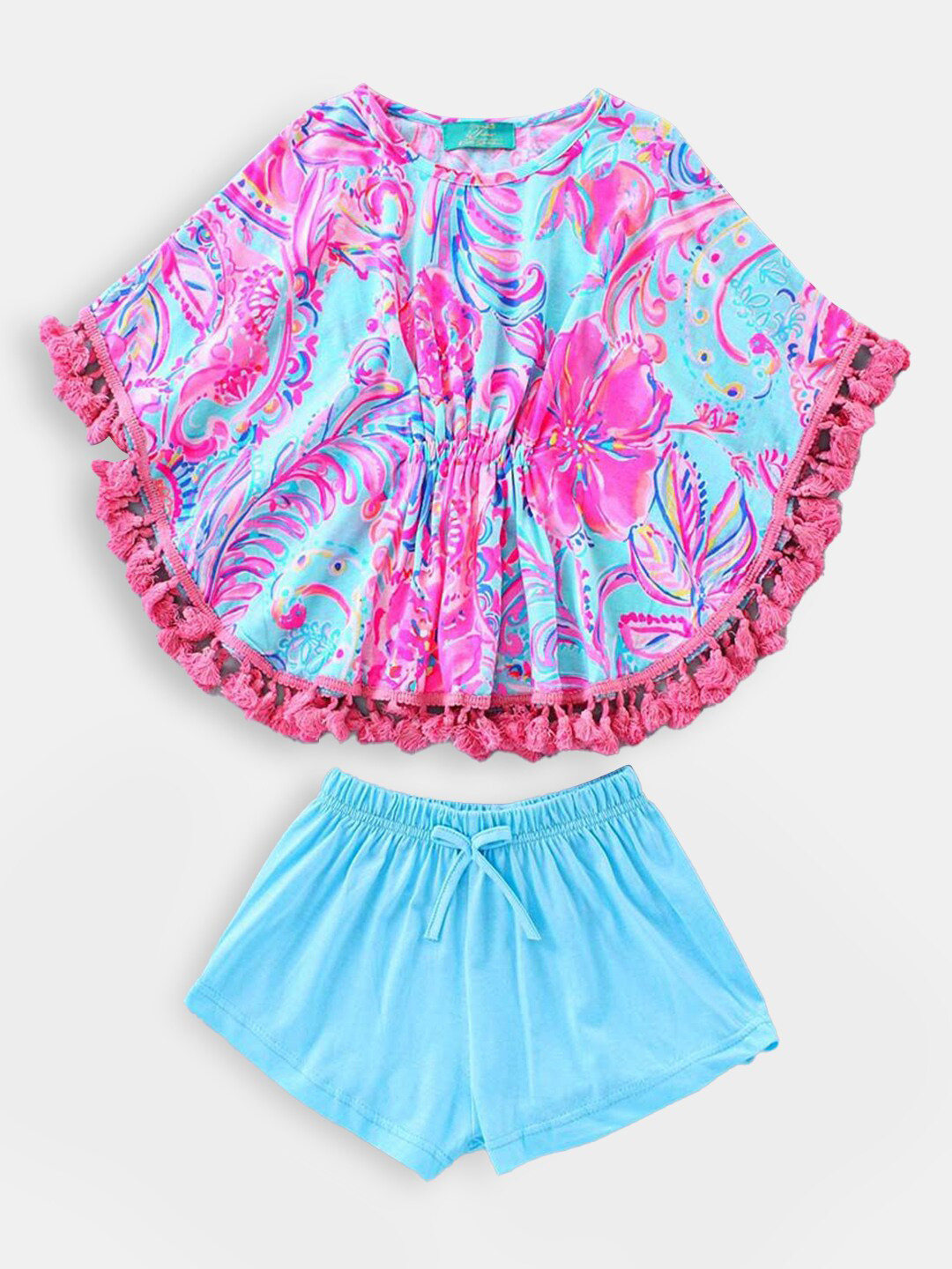

Hopscotch Girls Pink & Blue Printed Top with Shorts