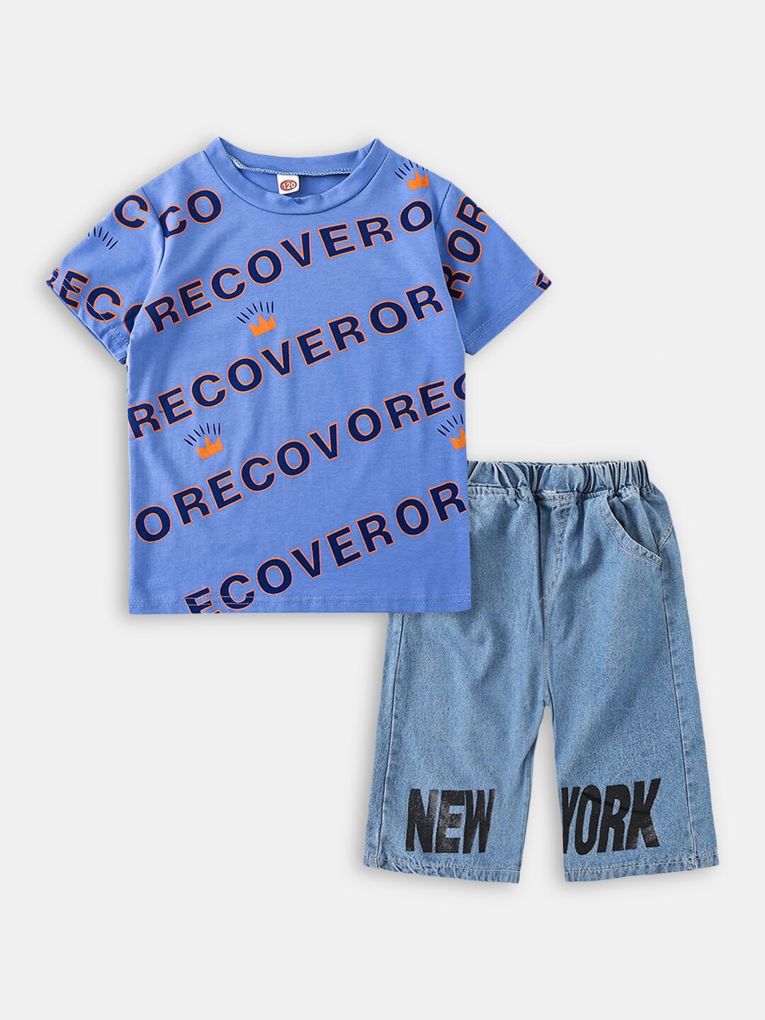 

Hopscotch Boys Blue & Black Printed Pure Cotton T-shirt with Shorts