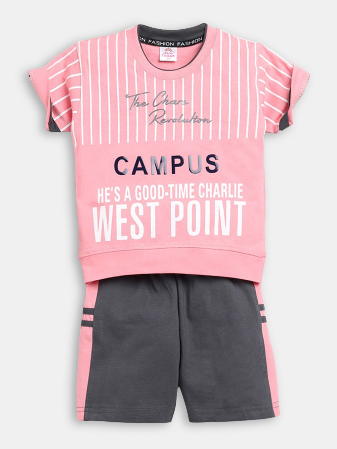 

Hopscotch Boys Pink & Grey Printed T-shirt with Shorts