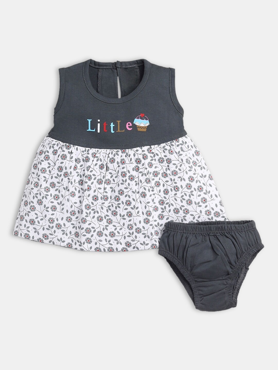 

Hopscotch Girls Grey & White Cotton Printed Dress Set