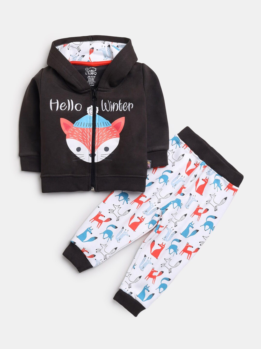 

Hopscotch Boys Navy Blue & White Cotton Printed Top with Pyjama Set
