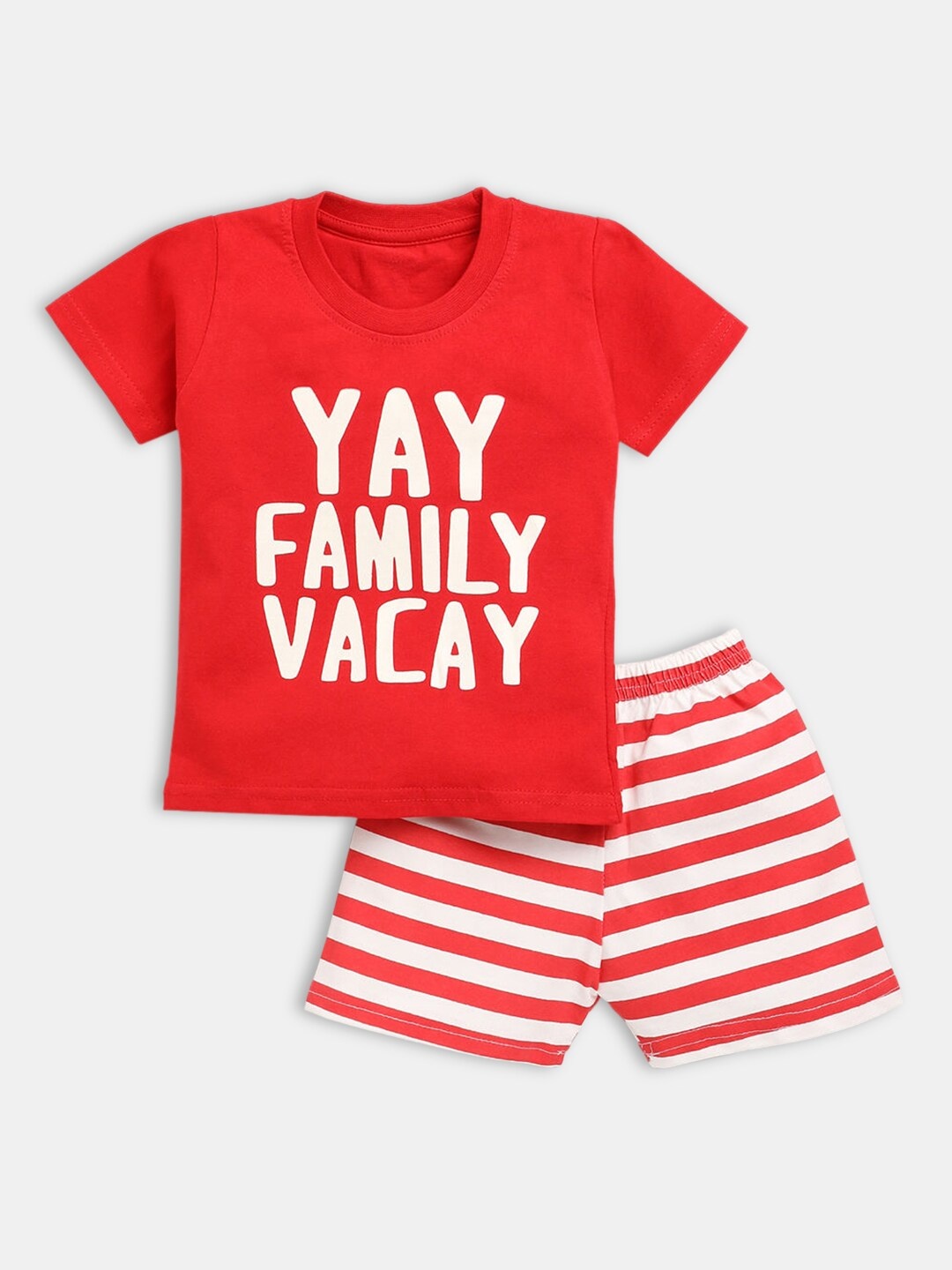 

Hopscotch Boys Red & White Cotton Striped T-shirt with Shorts Set