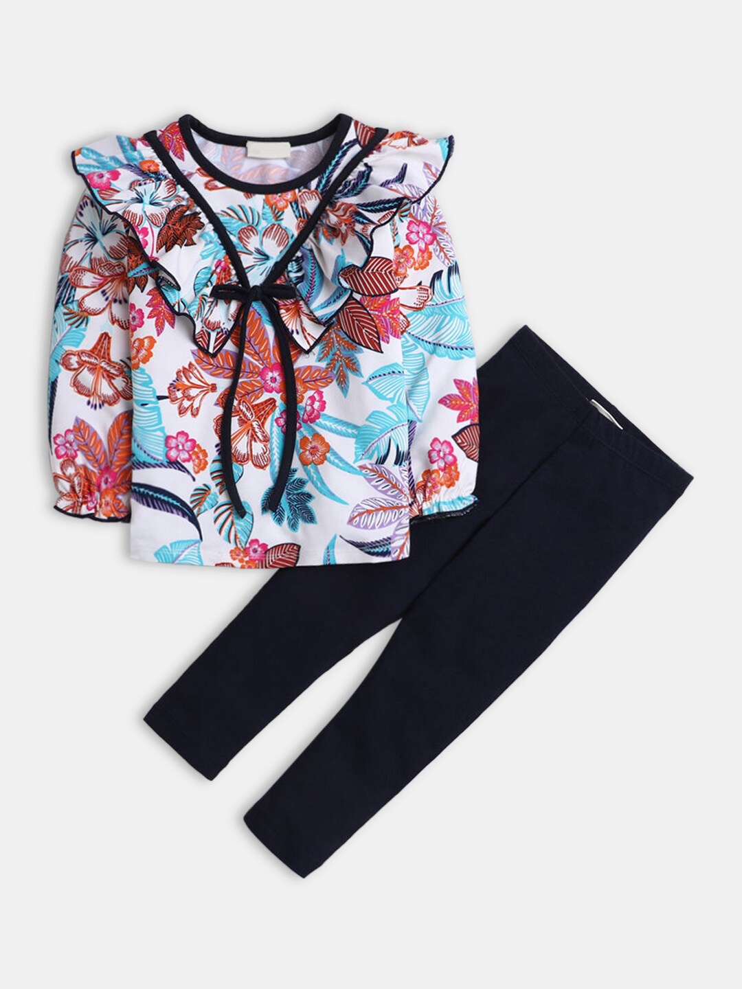 

Hopscotch Girls Off White & Black Printed Top with Leggings