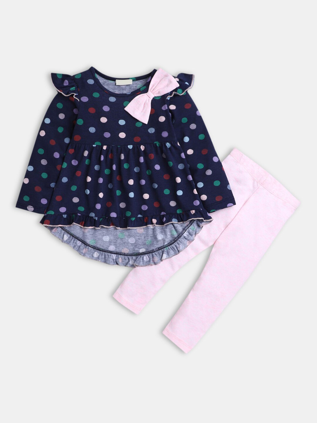 

Hopscotch Girls Navy Blue & Pink Polka Dot Printed Top with Leggings Set