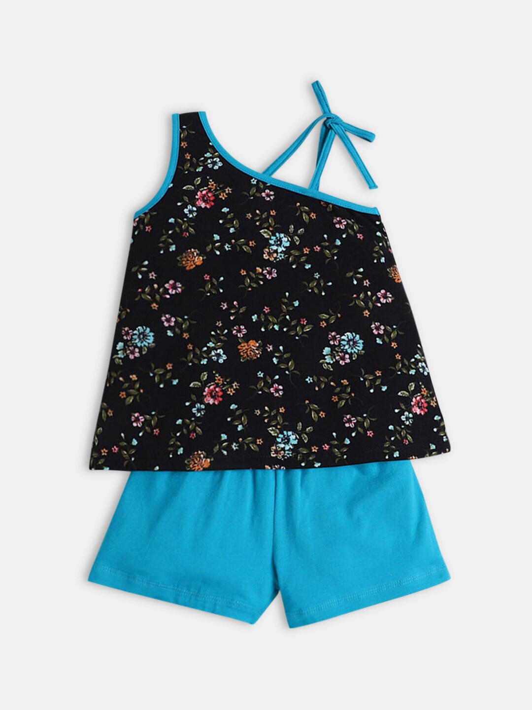 

Hopscotch Girls Black & Blue Printed Top with Shorts Set