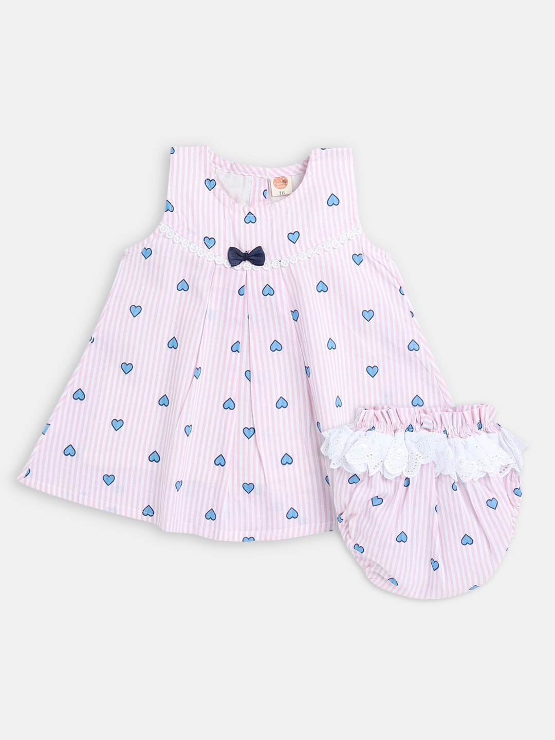 

Hopscotch Girls Pink & White Printed Dress with Bloomer Set