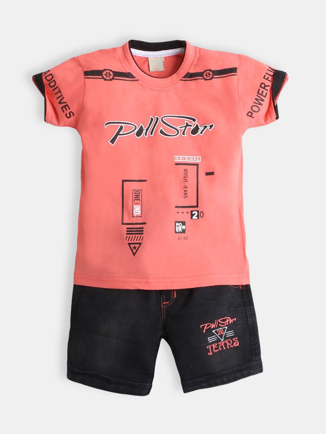 

Hopscotch Boys Pink & Black Printed Cotton T Shirt with Shorts
