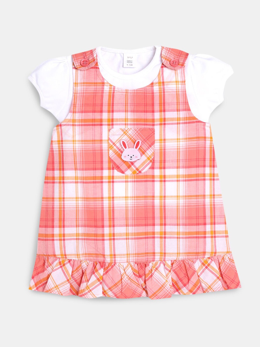 

Hopscotch Girls Red & White Overall Checked Pure Cotton Dress Set