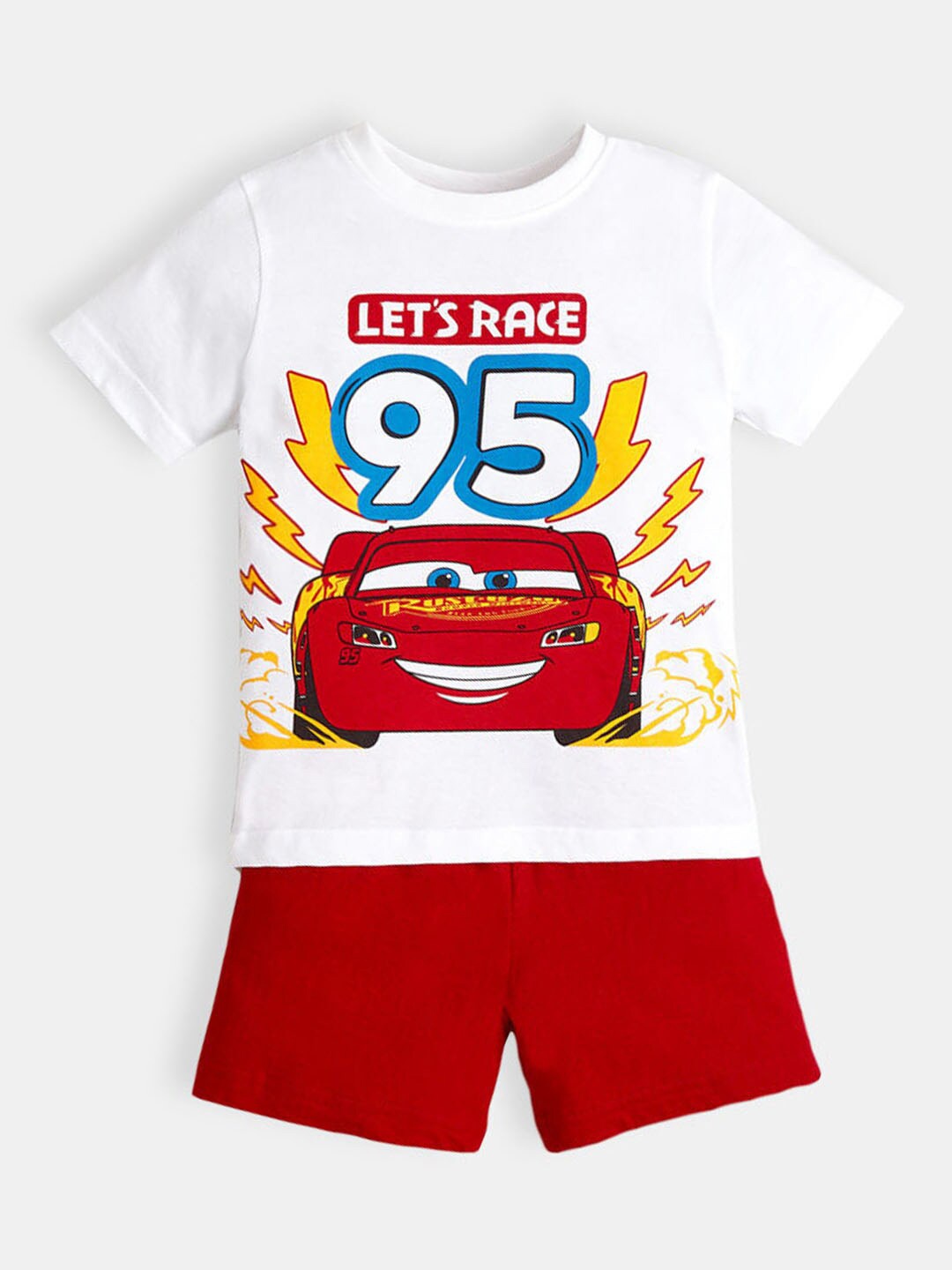 

Hopscotch Boys White & Red Printed Pure Cotton T-shirt with Shorts