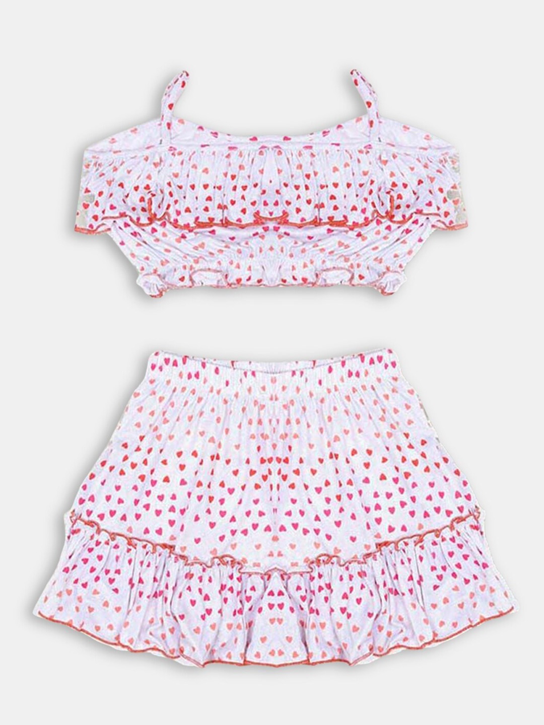 

Hopscotch Girls Red & White Printed Pure Cotton Top with Skirt