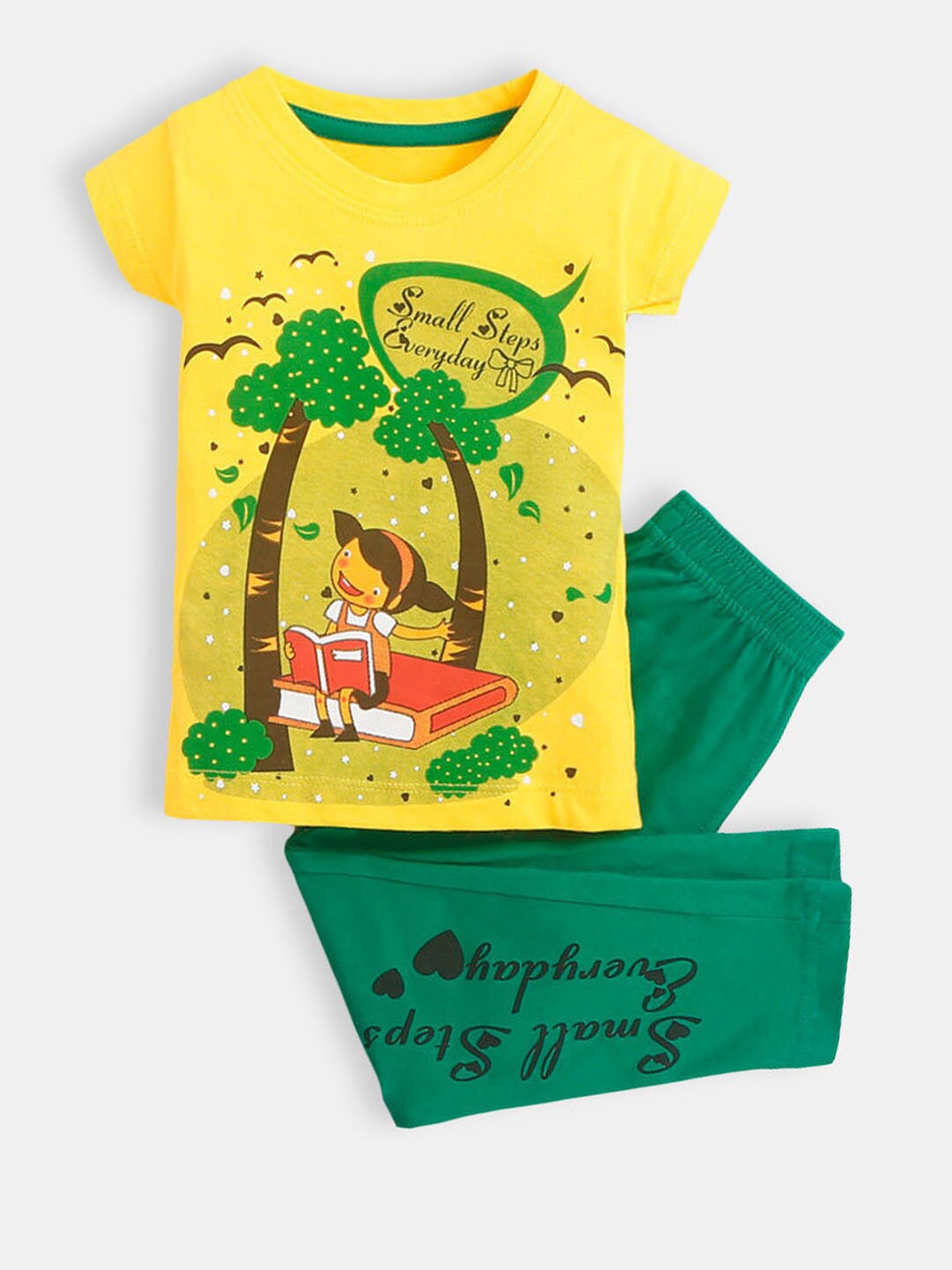 

Hopscotch Girls Yellow & Brown Printed Pure Cotton Top with Trouser