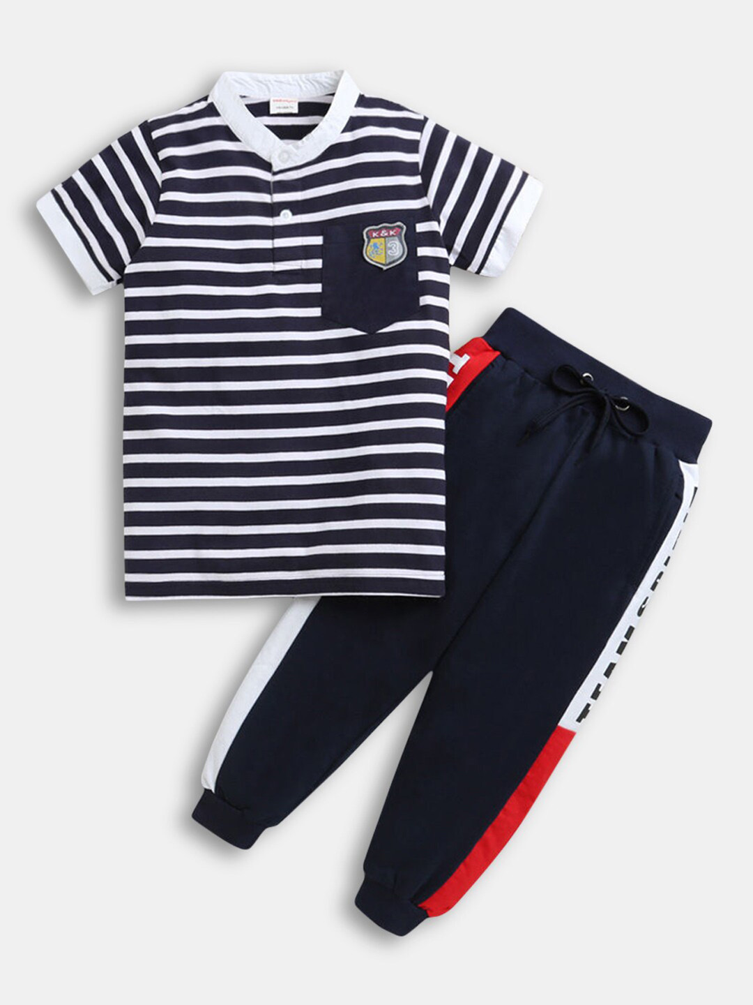 

Hopscotch Boys Navy Blue & White Striped Top with Trousers