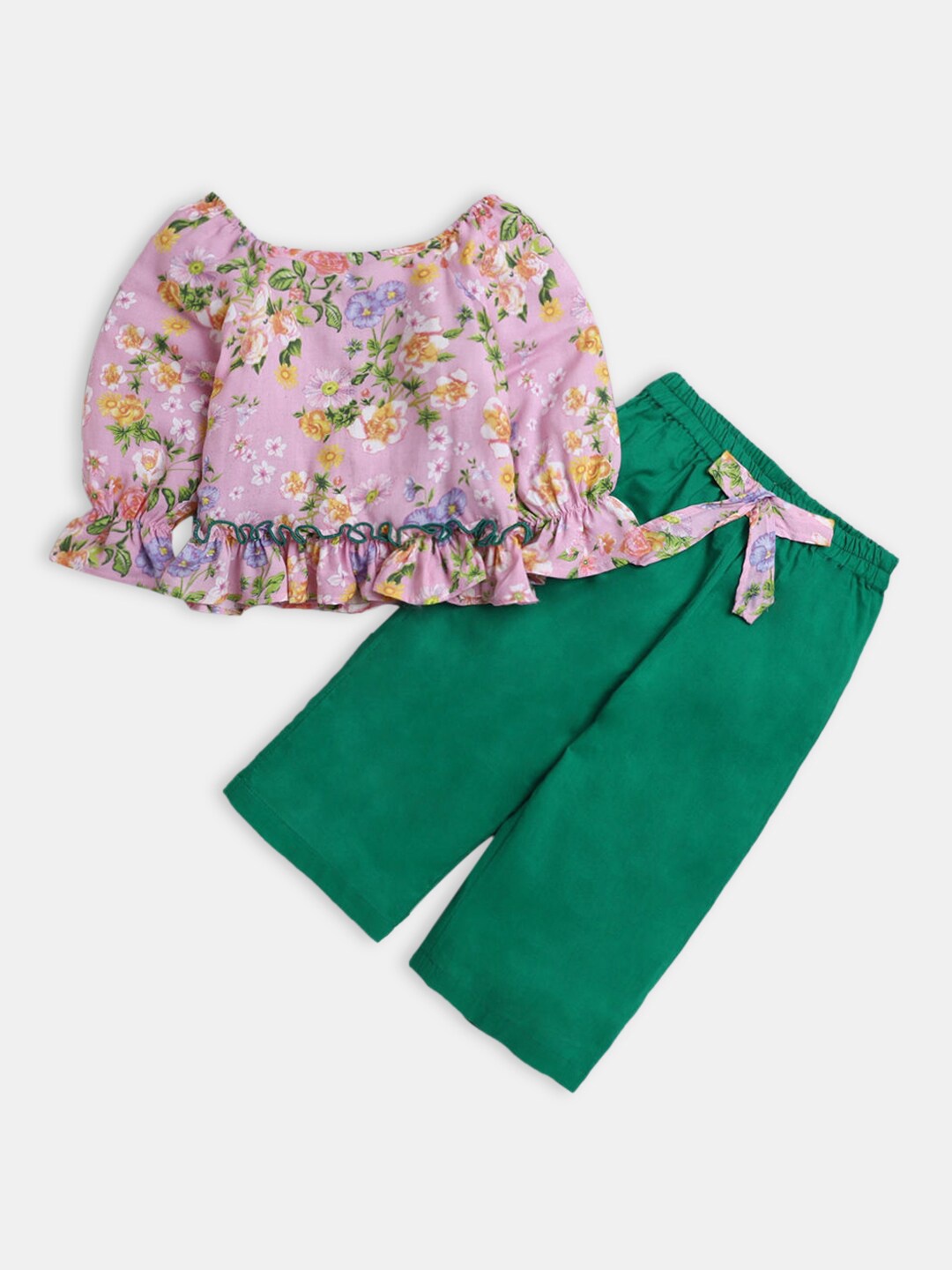 

Hopscotch Girls Pink & Green Printed Top with Trousers