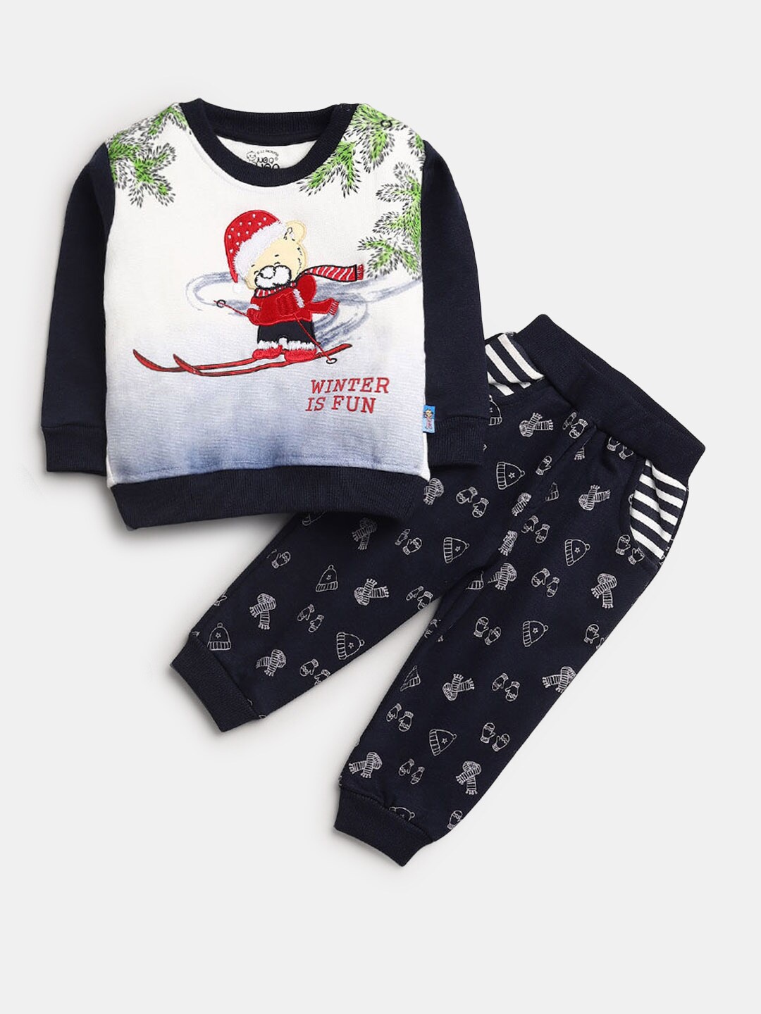 

Hopscotch Boys Navy Blue & White Printed T-shirt with Pyjamas