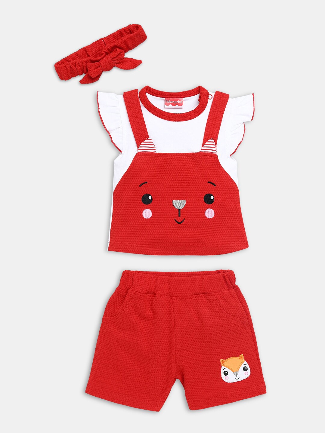 

Hopscotch Girls Red & White Pure Cotton T-shirt with Shorts