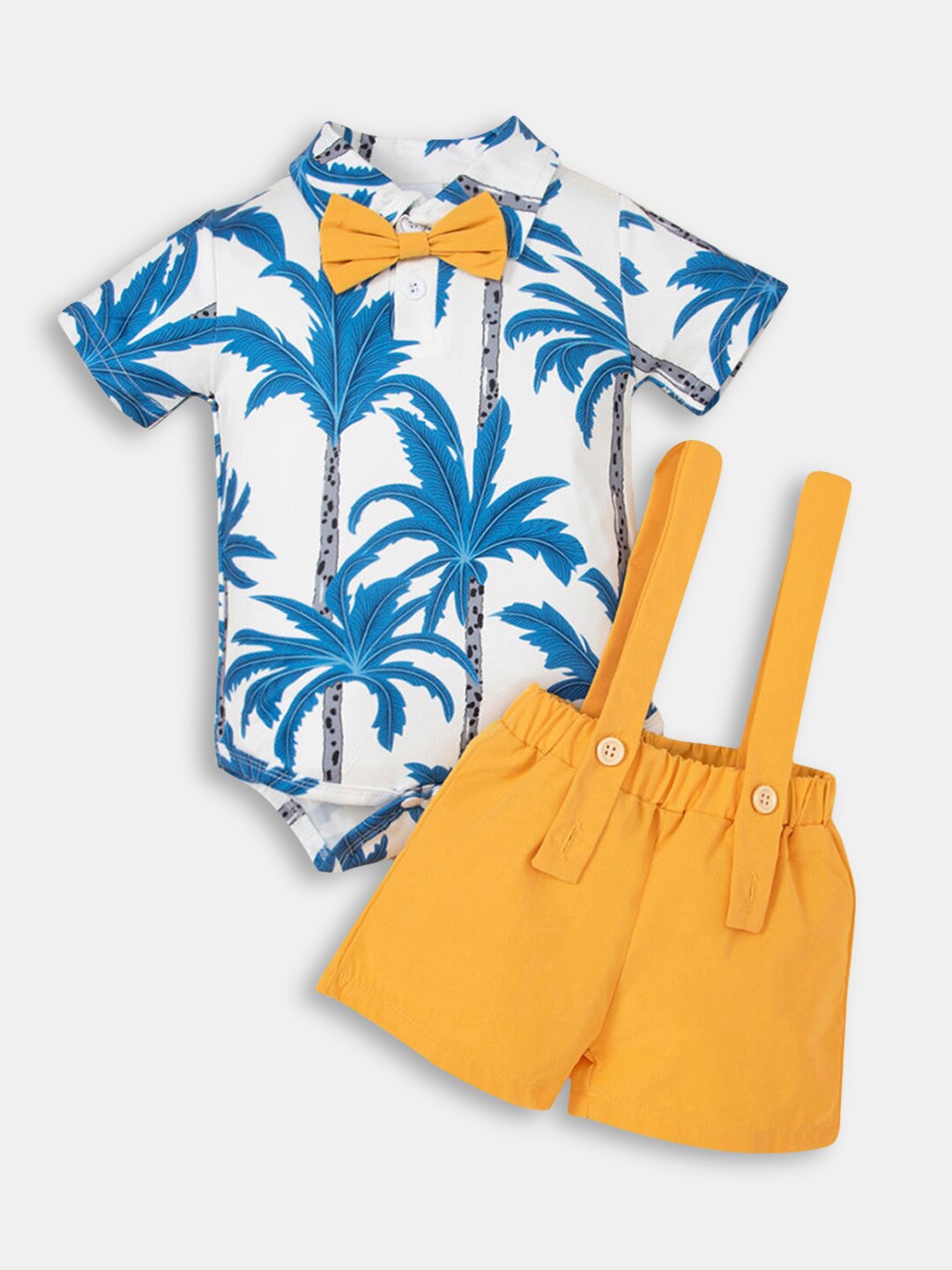 

Hopscotch Boys White & Blue Printed Shirt with Shorts