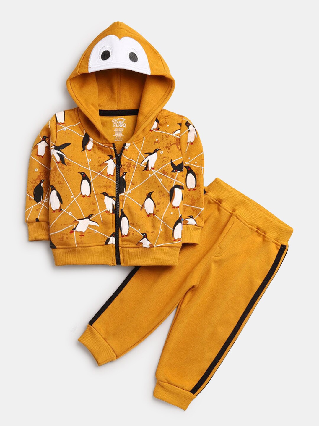 

Hopscotch Boys Yellow & Black Animal Printed Pure Cotton T-shirt with Jogger