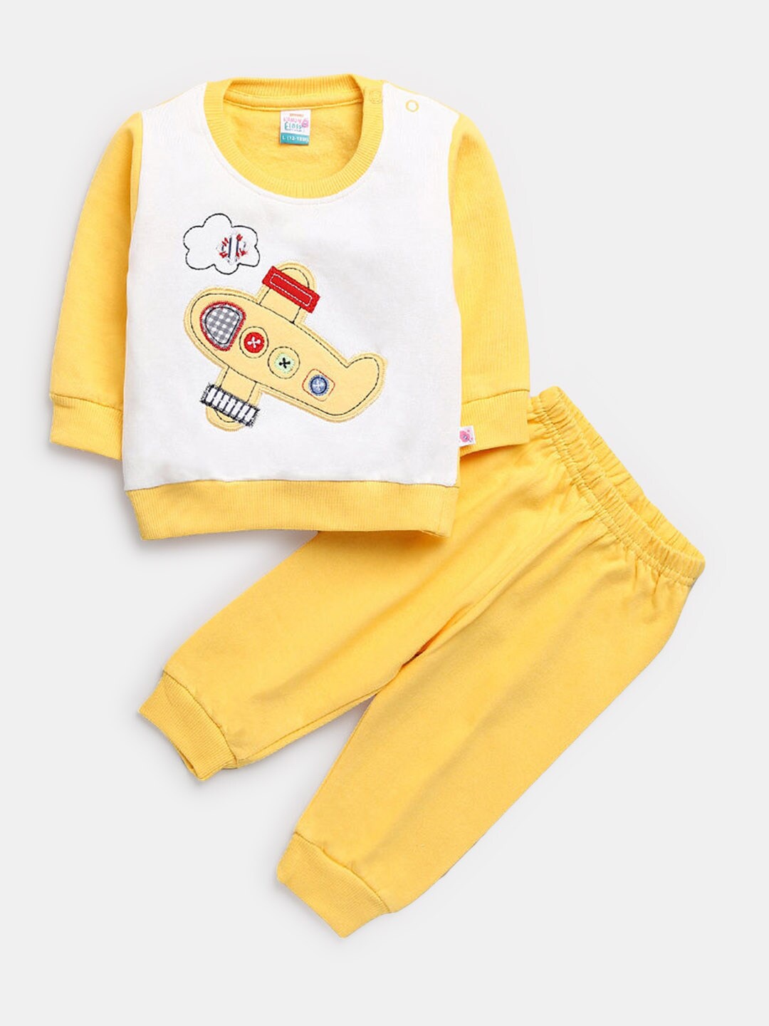 

Hopscotch Boys Yellow & White Printed Pure Cotton T-shirt with Trousers