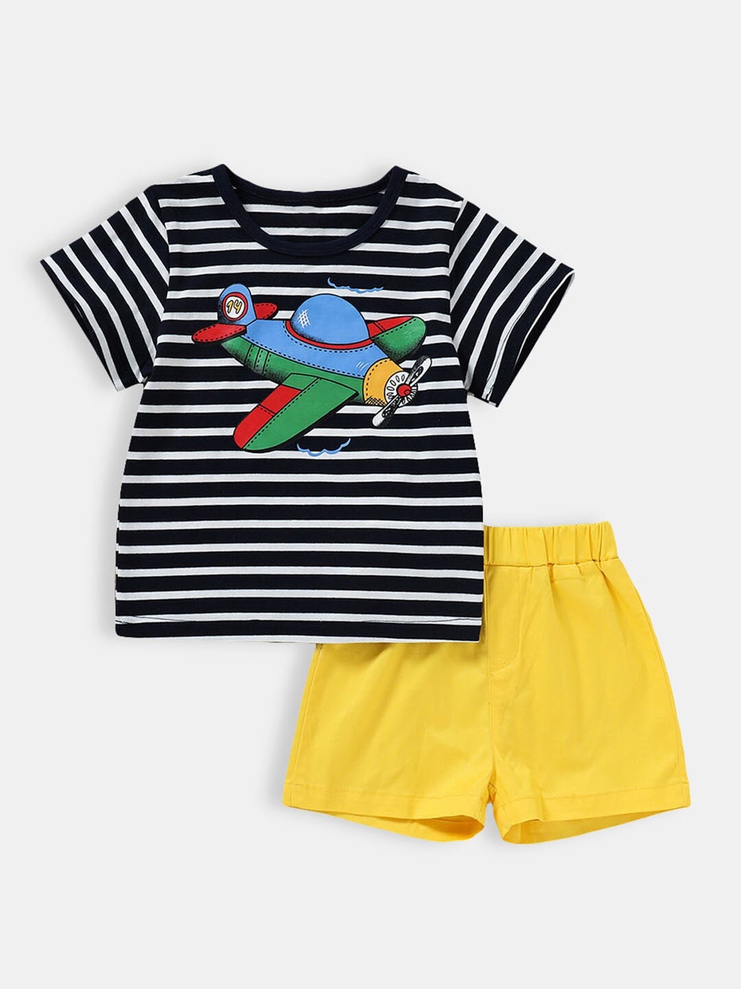 

Hopscotch Boys Yellow & Black Striped T-shirt with Shorts