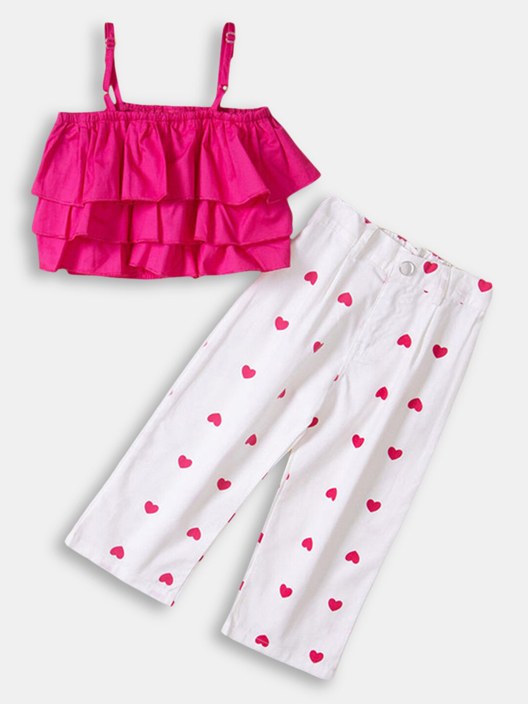 

Hopscotch Girls Pink & White Ruffled Top with Trousers