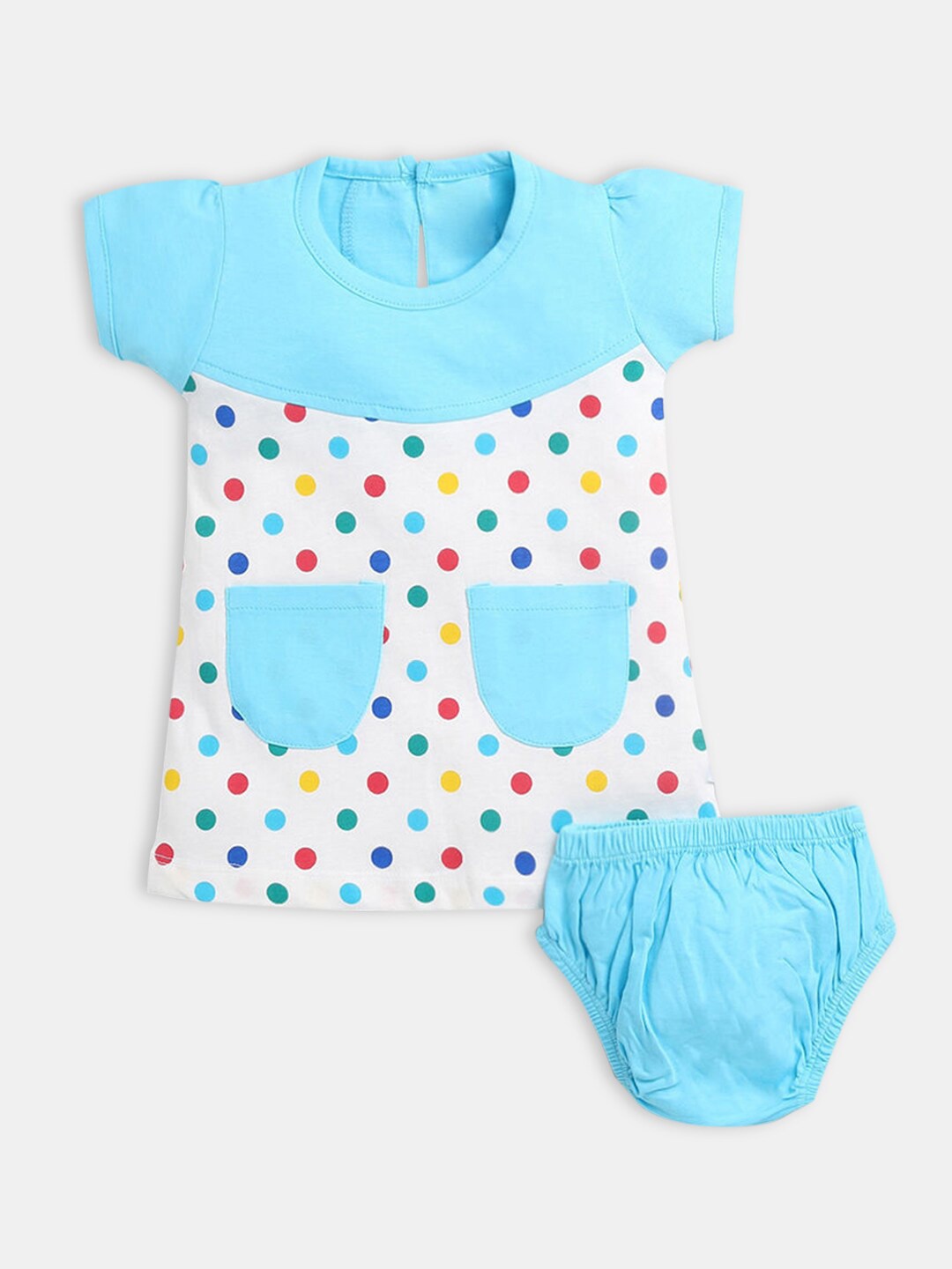 

Hopscotch Girls Blue & White Printed Dress with Shorts