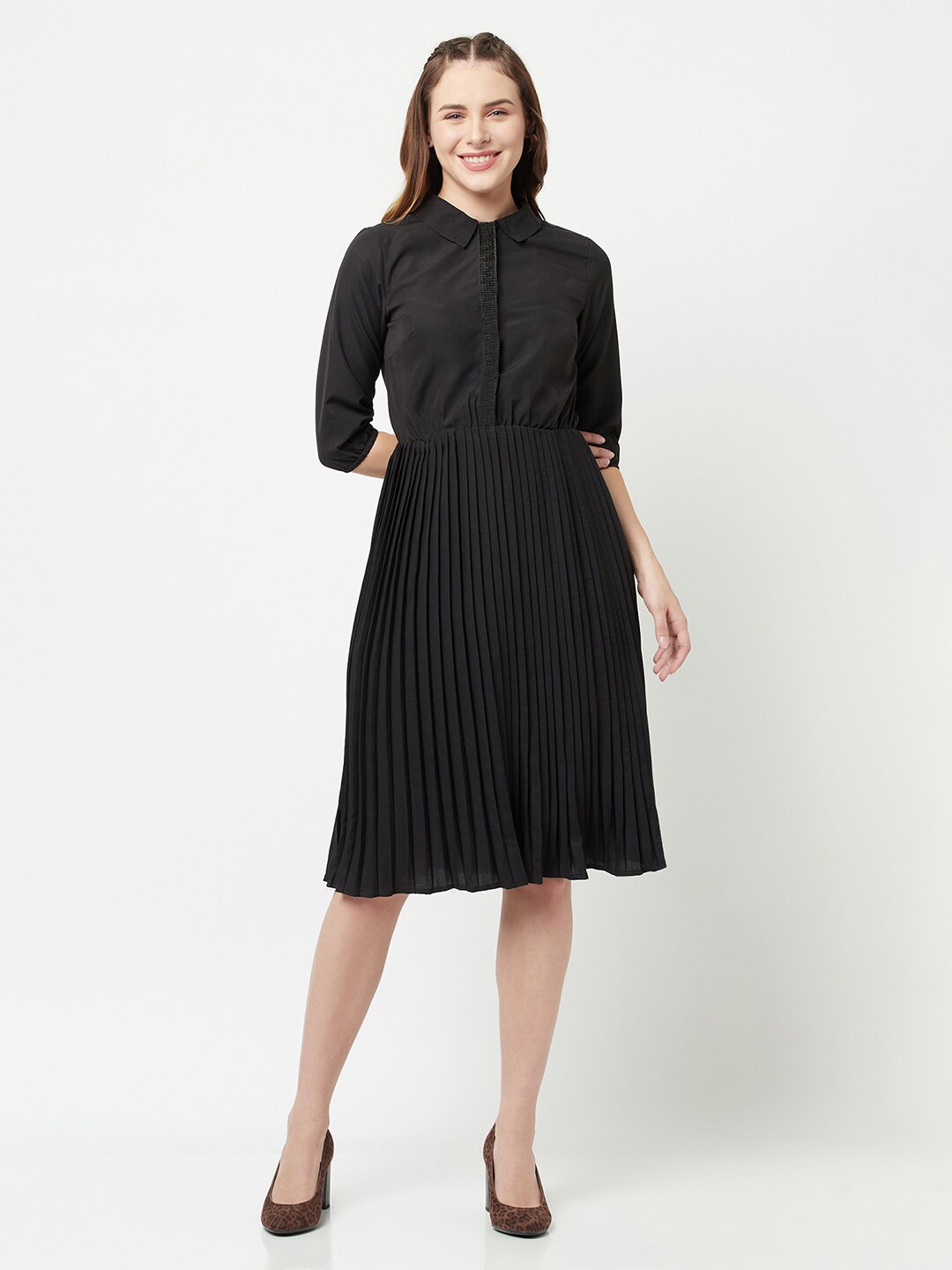 

SQew Black Striped Crepe Shirt Dress