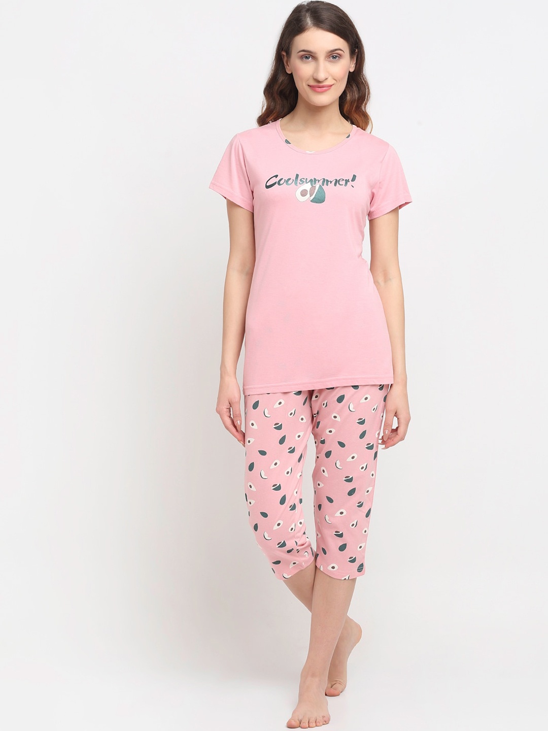 

Kanvin Women Pink & Green Pure Cotton Night suit