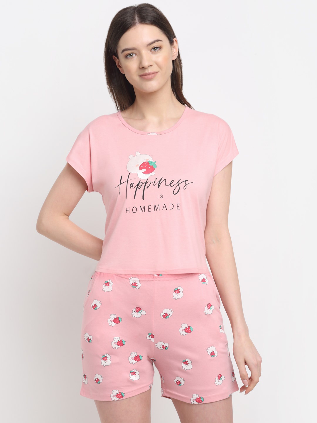 

Kanvin Women Pink & White Printed Night suit