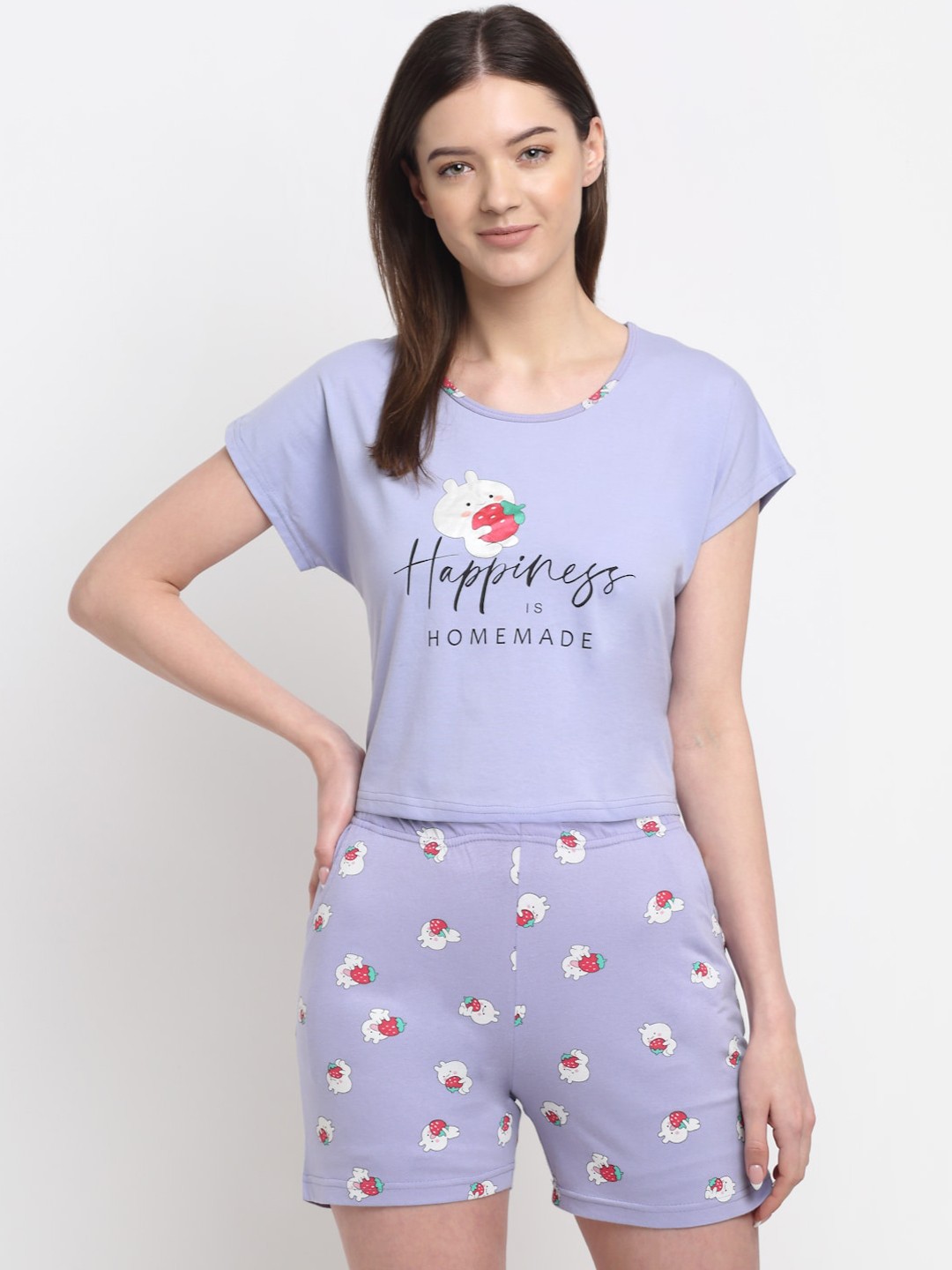 

Kanvin Women Lavender Printed Pure Cotton Night Suit
